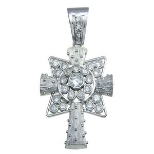 Sterling Silver 925 Rhodium Plated Cross Bubble CZ Pendant